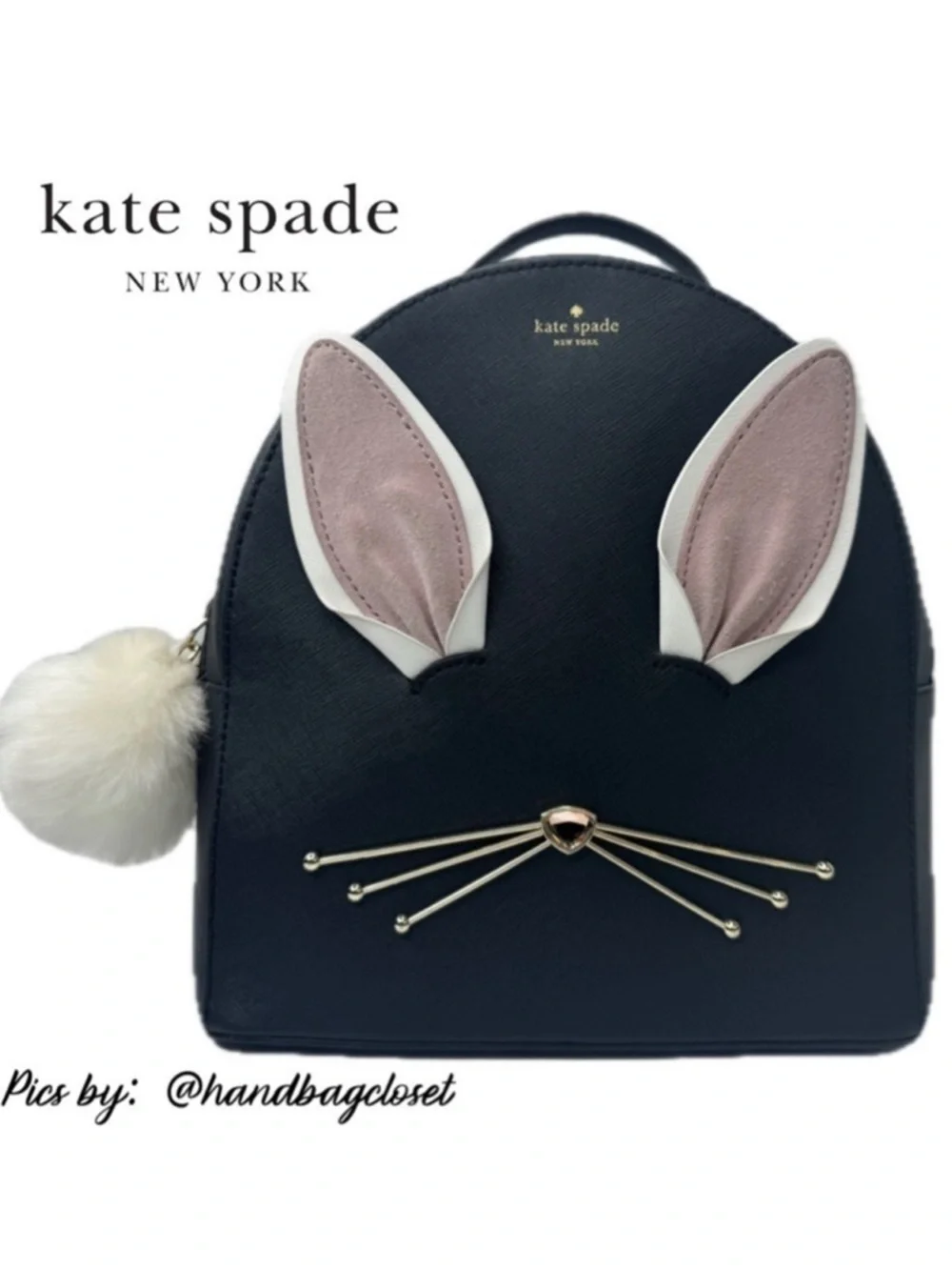Kate Spade Hop To It Rabbit Sammi Bunny Easter Black Mini Backpack Bag